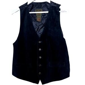 Dual Control Suede Leather Vest M Vtg Black Waistcoat Western Ranch Biker‎ 90's